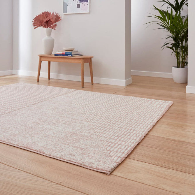 Catherine Lansfield Larsson Modern Abstract Durable Easy-Care Carved High Density Polyproplyene Rose/Cream Rug-Think Rugs-Rug Love - The Most Loved Rug Store