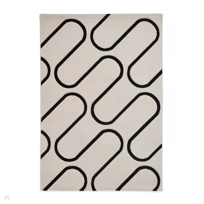 Catherine Lansfield Linear Curve Modern Geometric Durable Easy-Care Carved High Density Polyproplyene Cream/Black Rug-Think Rugs-Rug Love - The Most Loved Rug Store