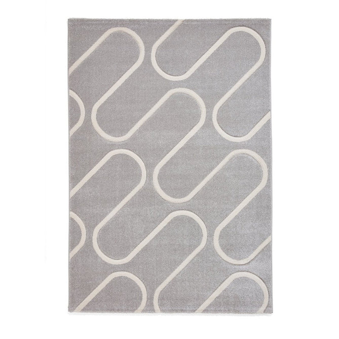 Catherine Lansfield Linear Curve Modern Geometric Durable Easy-Care Carved High Density Polyproplyene Grey/Cream Rug-Think Rugs-Rug Love - The Most Loved Rug Store