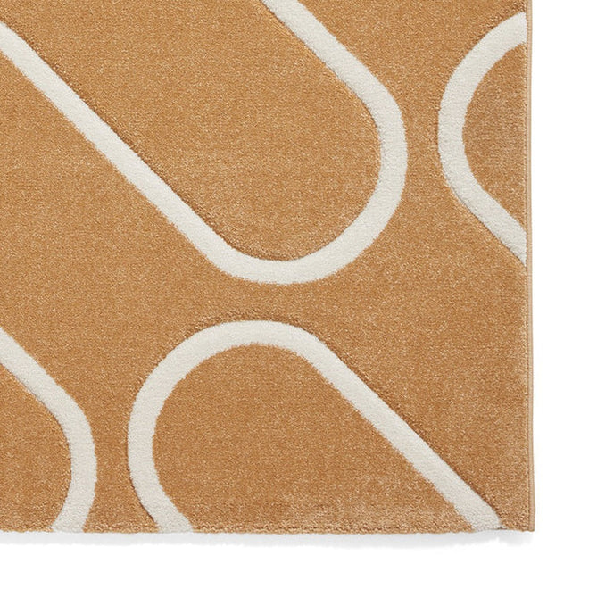 Catherine Lansfield Linear Curve Modern Geometric Durable Easy-Care Carved High Density Polyproplyene Ochre/Cream Rug-Think Rugs-Rug Love - The Most Loved Rug Store