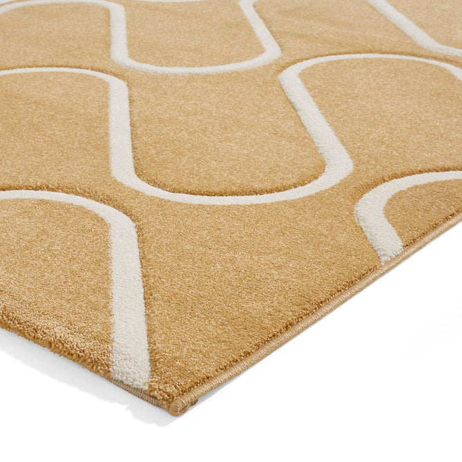Catherine Lansfield Linear Curve Modern Geometric Durable Easy-Care Carved High Density Polyproplyene Ochre/Cream Rug-Think Rugs-Rug Love - The Most Loved Rug Store