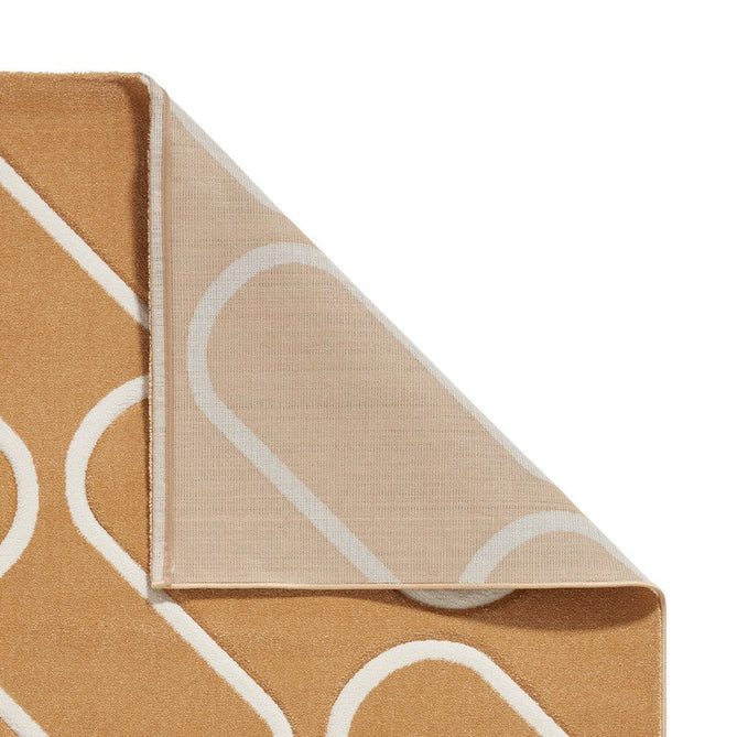Catherine Lansfield Linear Curve Modern Geometric Durable Easy-Care Carved High Density Polyproplyene Ochre/Cream Rug-Think Rugs-Rug Love - The Most Loved Rug Store