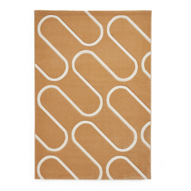 Catherine Lansfield Linear Curve Modern Geometric Durable Easy-Care Carved High Density Polyproplyene Ochre/Cream Rug-Think Rugs-Rug Love - The Most Loved Rug Store