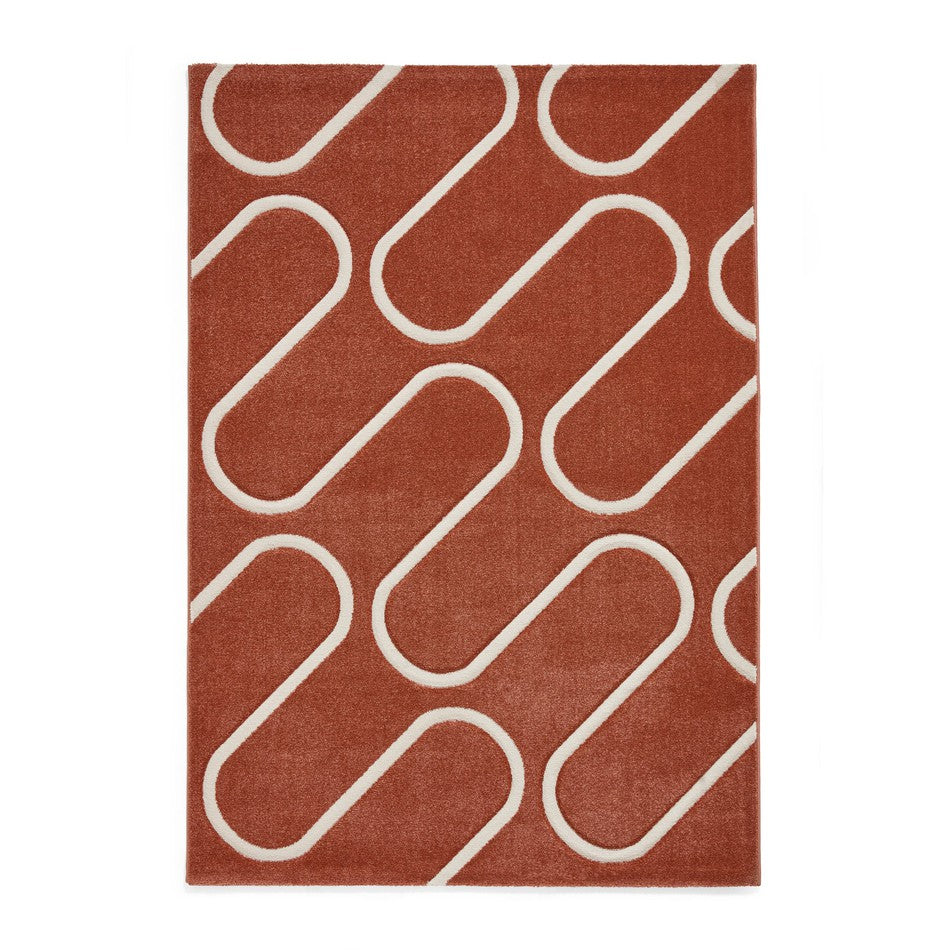 Linear Geometric Rug On Sale Catherine Lansfield Linear Curve Modern Geometric Terracotta ...