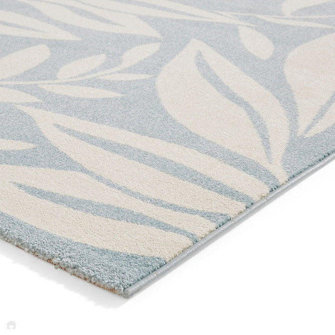 Catherine Lansfield Sorral Leaves Modern Botanical Floral Durable Easy-Care Carved High Density Polyproplyene Blue/Cream Rug-Think Rugs-Rug Love - The Most Loved Rug Store