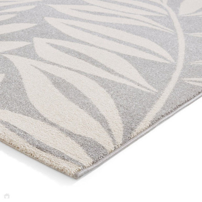Catherine Lansfield Sorral Leaves Modern Botanical Floral Durable Easy-Care Carved High Density Polyproplyene Grey/Cream Rug-Think Rugs-Rug Love - The Most Loved Rug Store