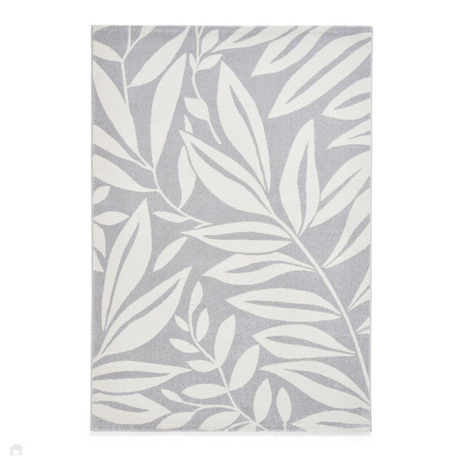Catherine Lansfield Sorral Leaves Modern Botanical Floral Durable Easy-Care Carved High Density Polyproplyene Grey/Cream Rug-Think Rugs-Rug Love - The Most Loved Rug Store