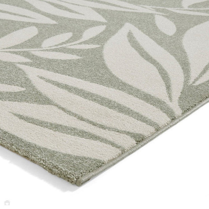 Catherine Lansfield Sorral Leaves Modern Botanical Floral Durable Easy-Care Carved High Density Polyproplyene Light Sage Green/Cream Rug-Think Rugs-Rug Love - The Most Loved Rug Store