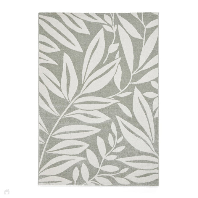 Catherine Lansfield Sorral Leaves Modern Botanical Floral Durable Easy-Care Carved High Density Polyproplyene Light Sage Green/Cream Rug-Think Rugs-Rug Love - The Most Loved Rug Store