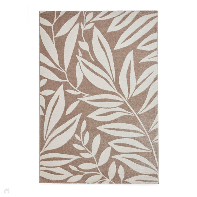 Catherine Lansfield Sorral Leaves Modern Botanical Floral Durable Easy-Care Carved High Density Polyproplyene Natural/Cream Rug-Think Rugs-Rug Love - The Most Loved Rug Store