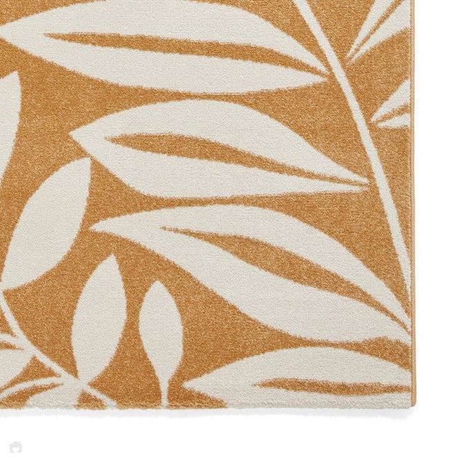 Catherine Lansfield Sorral Leaves Modern Botanical Floral Durable Easy-Care Carved High Density Polyproplyene Ochre/Cream Rug-Think Rugs-Rug Love - The Most Loved Rug Store