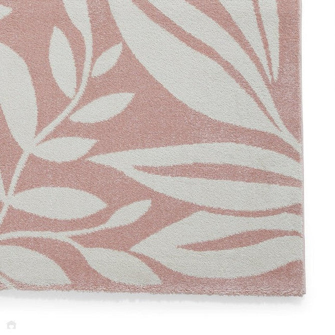 Catherine Lansfield Sorral Leaves Modern Botanical Floral Durable Easy-Care Carved High Density Polyproplyene Rose/Cream Rug-Think Rugs-Rug Love - The Most Loved Rug Store