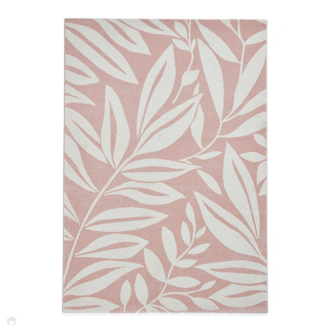 Catherine Lansfield Sorral Leaves Modern Botanical Floral Durable Easy-Care Carved High Density Polyproplyene Rose/Cream Rug-Think Rugs-Rug Love - The Most Loved Rug Store