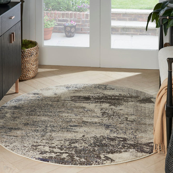 Celestial CES02 Modern Abstract Soft Durable Low Profile Short Pile Ivory/Grey Round Rug-Nourison-Rug Love - The Most Loved Rug Store