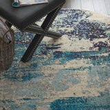 Celestial CES02 Modern Abstract Soft Durable Low Profile Short Pile Ivory/Teal Blue Round Rug