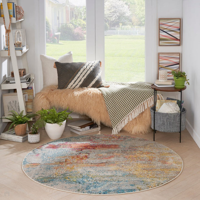 Celestial CES02 Modern Abstract Soft Durable Low Profile Short Pile Sealife Round Rug-Nourison-Rug Love - The Most Loved Rug Store