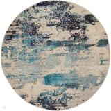 Celestial CES02 Modern Abstract Soft-Touch Low Flat-Pile Ivory/Teal Blue Round Rug