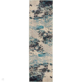 Celestial CES02 Modern Abstract Soft-Touch Low Flat-Pile Ivory/Teal/Blue Runner