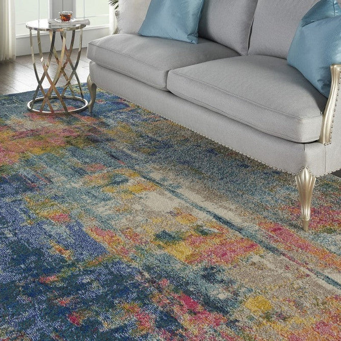Celestial CES09 Modern Abstract Soft Durable Low Profile Short Pile Blue/Yellow Rug-Nourison-Rug Love - The Most Loved Rug Store