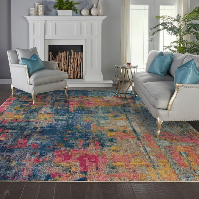 Celestial CES09 Modern Abstract Soft Durable Low Profile Short Pile Blue/Yellow Rug-Nourison-Rug Love - The Most Loved Rug Store