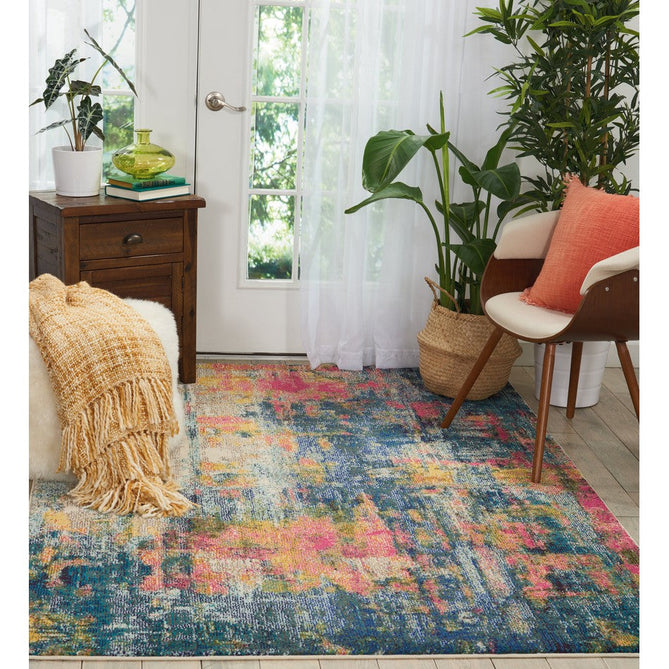 Celestial CES09 Modern Abstract Soft Durable Low Profile Short Pile Blue/Yellow Rug-Nourison-Rug Love - The Most Loved Rug Store