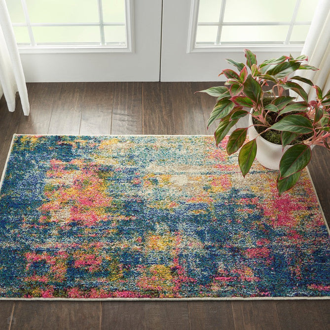 Celestial CES09 Modern Abstract Soft Durable Low Profile Short Pile Blue/Yellow Rug-Nourison-Rug Love - The Most Loved Rug Store