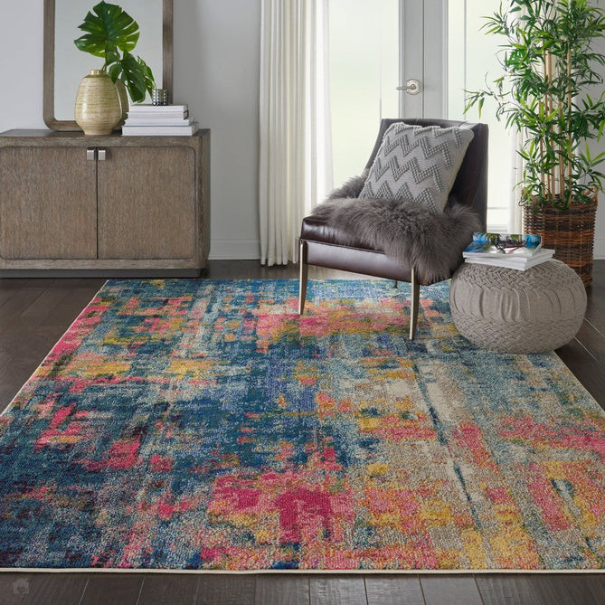 Celestial CES09 Modern Abstract Soft Durable Low Profile Short Pile Blue/Yellow Rug-Nourison-Rug Love - The Most Loved Rug Store