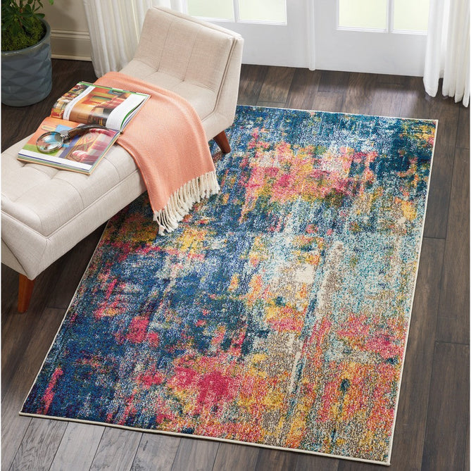 Celestial CES09 Modern Abstract Soft Durable Low Profile Short Pile Blue/Yellow Rug-Nourison-Rug Love - The Most Loved Rug Store