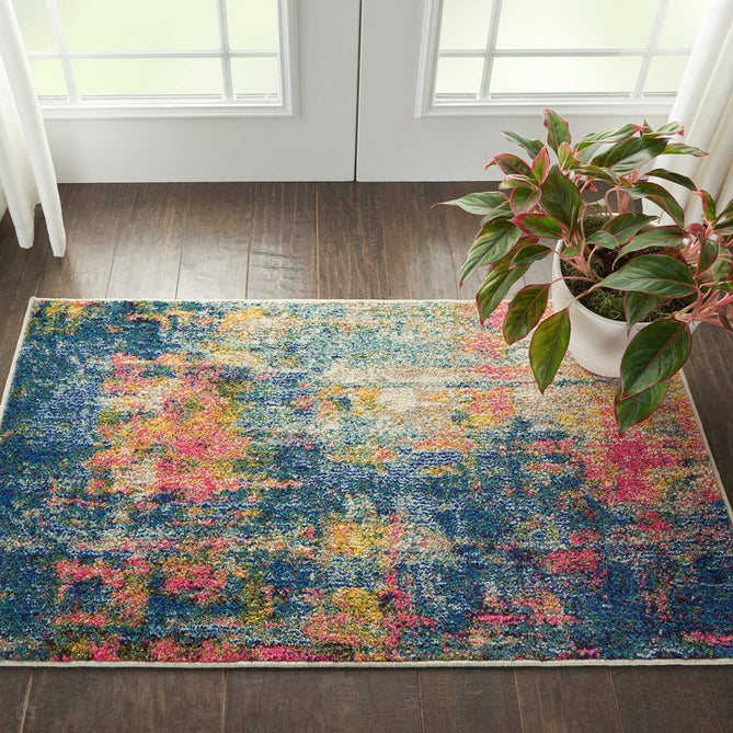 Celestial CES09 Modern Abstract Soft Durable Low Profile Short Pile Blue/Yellow Rug-Nourison-Rug Love - The Most Loved Rug Store