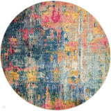 Celestial CES09 Modern Abstract Soft-Touch Low Flat-Pile Blue/Yellow Round Rug