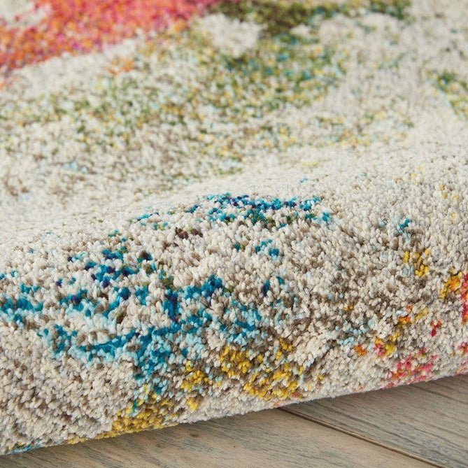 Celestial CES12 Modern Abstract Soft Durable Low Profile Short Pile Ivory/Multicolour Round Rug-Nourison-Rug Love - The Most Loved Rug Store