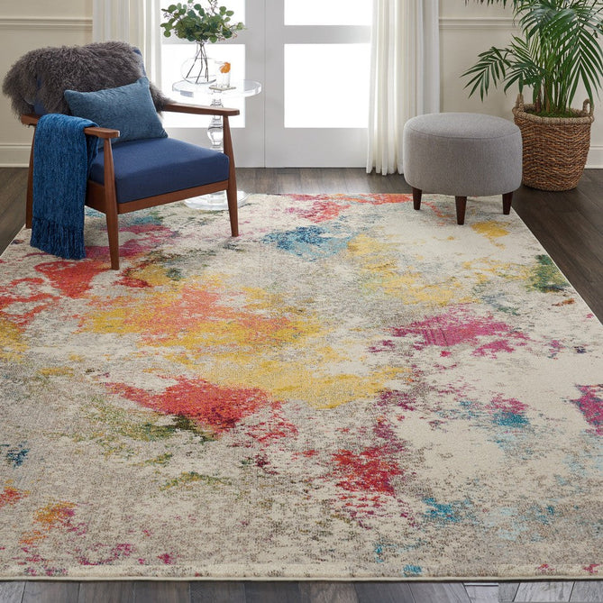 Celestial CES12 Modern Abstract Soft Durable Low Profile Short Pile Ivory/Multicolour Rug-Nourison-Rug Love - The Most Loved Rug Store