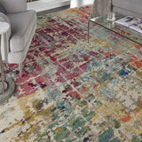 Celestial CES13 Modern Abstract Soft Durable Low Profile Short Pile Pink/Multi Round Rug