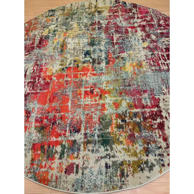 Celestial CES13 Modern Abstract Soft Durable Low Profile Short Pile Pink/Multi Round Rug-Nourison-Rug Love - The Most Loved Rug Store