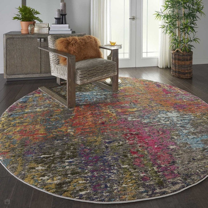 Celestial CES14 Modern Abstract Soft Durable Low Short Flat Pile Sunset Round Rug-Nourison-Rug Love - The Most Loved Rug Store
