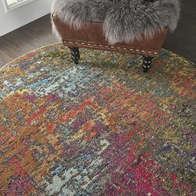 Celestial CES14 Modern Abstract Soft Durable Low Short Flat Pile Sunset Round Rug-Nourison-Rug Love - The Most Loved Rug Store