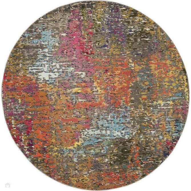 Celestial CES14 Modern Abstract Soft Durable Low Short Flat Pile Sunset Round Rug-Nourison-Rug Love - The Most Loved Rug Store