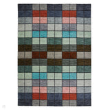 Chequers Modern Geometric Hand-Carved Hi-Low Textured Wool Multicolour Rug