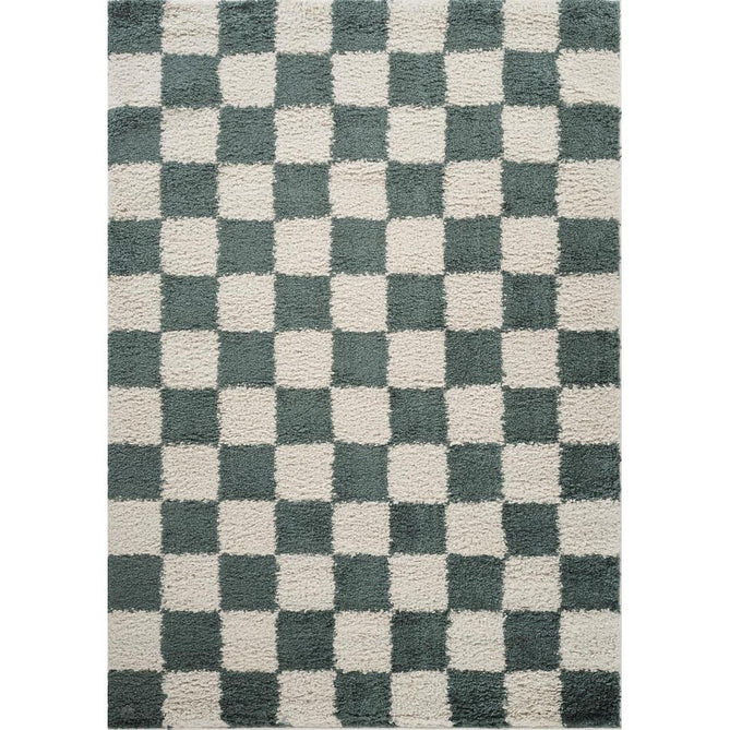 Chester Check CHS01 Modern Geometric Squares Soft Textured Mid-Height Shaggy Pile Jade Green Rug 200 x 290 cm