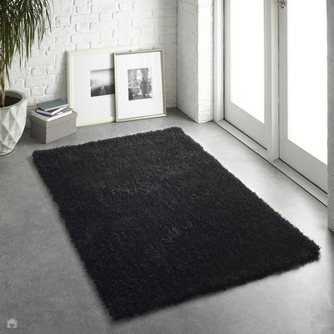 Chicago Plush Soft Plain Polyester Shaggy Black Rug-Origins-Rug Love - The Most Loved Rug Store