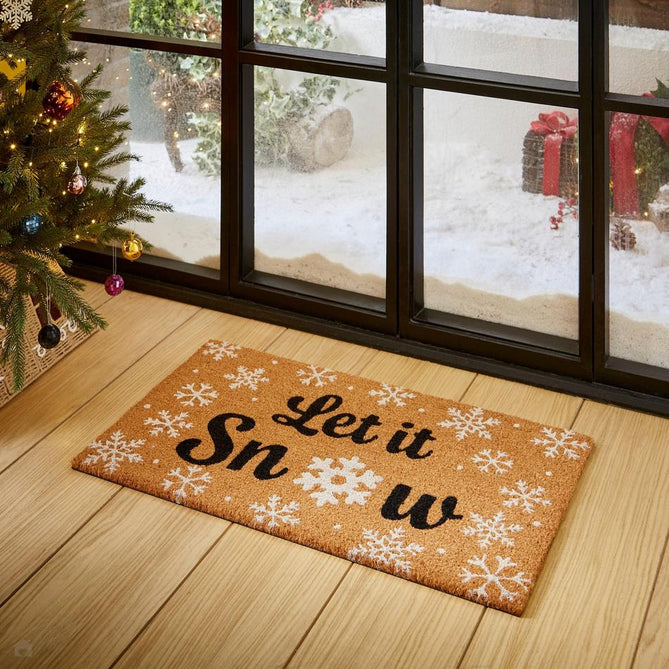 Christmas Coir Let is Snow Black/White Mat-Think Rugs-Rug Love - The Most Loved Rug Store