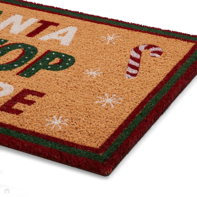 Christmas Coir Santa Stop Here Green/Red Mat-Think Rugs-Rug Love - The Most Loved Rug Store