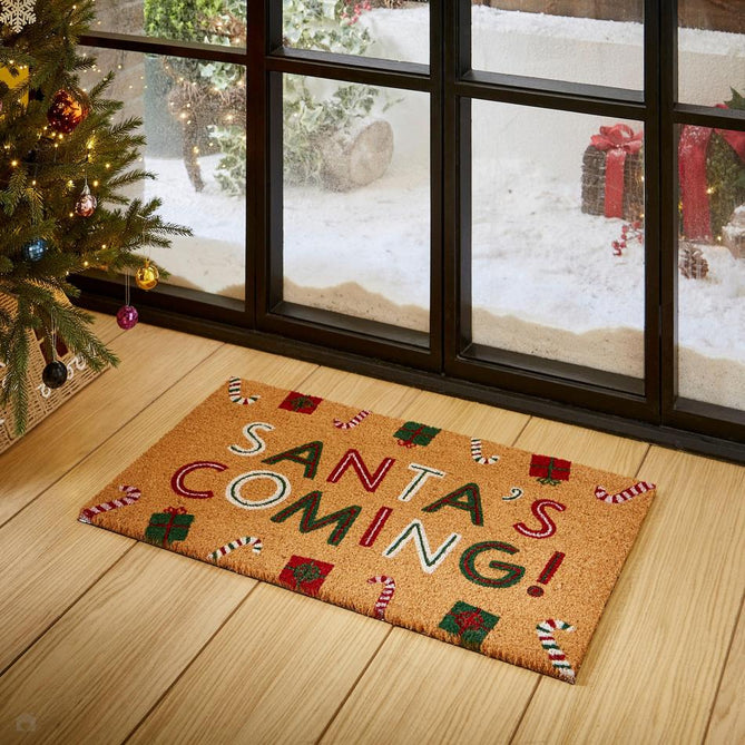 Christmas Coir Santas Coming Green/Red Mat-Think Rugs-Rug Love - The Most Loved Rug Store