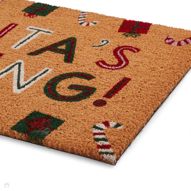 Christmas Coir Santas Coming Green/Red Mat-Think Rugs-Rug Love - The Most Loved Rug Store