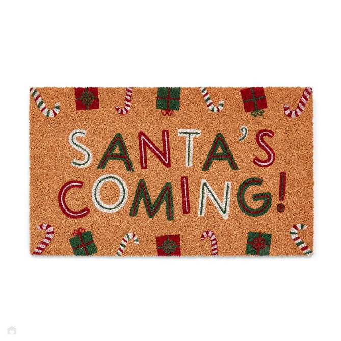 Christmas Coir Santas Coming Green/Red Mat-Think Rugs-Rug Love - The Most Loved Rug Store