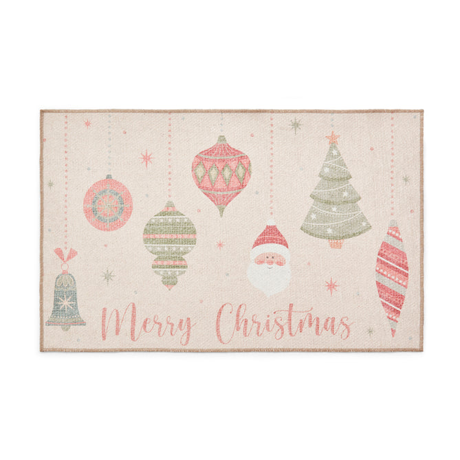 Washable Christmas Baubles Red/Green Flatweave Rug