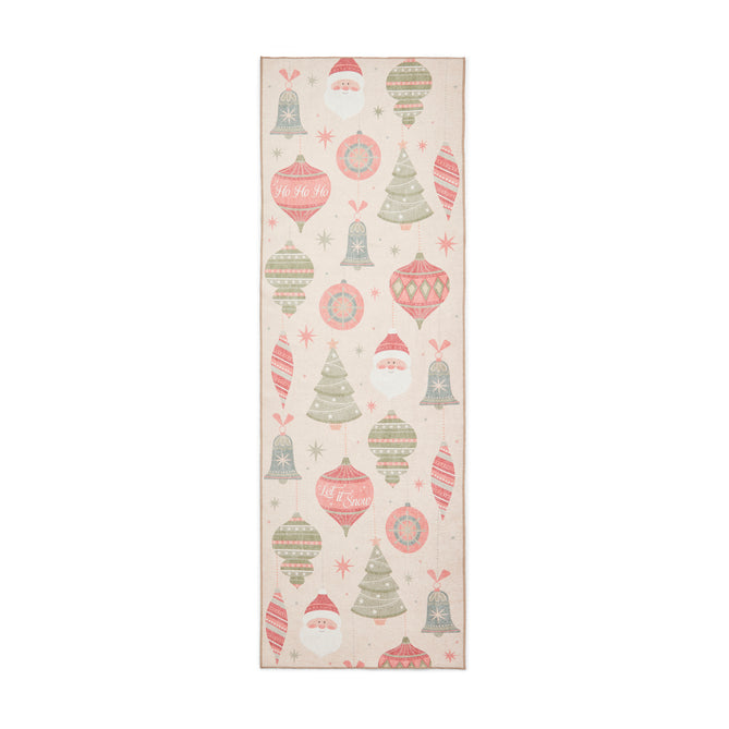 Washable Christmas Baubles Red/Green Flatweave Rug