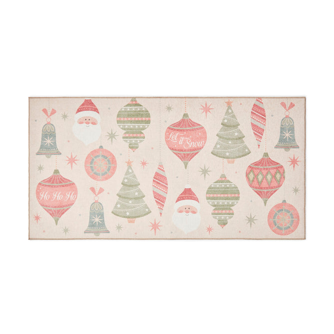 Washable Christmas Baubles Red/Green Flatweave Rug