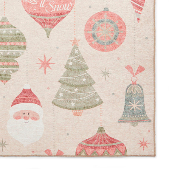 Washable Christmas Baubles Red/Green Flatweave Rug