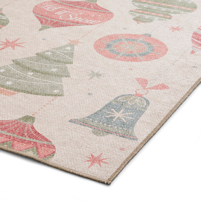 Washable Christmas Baubles Red/Green Flatweave Rug